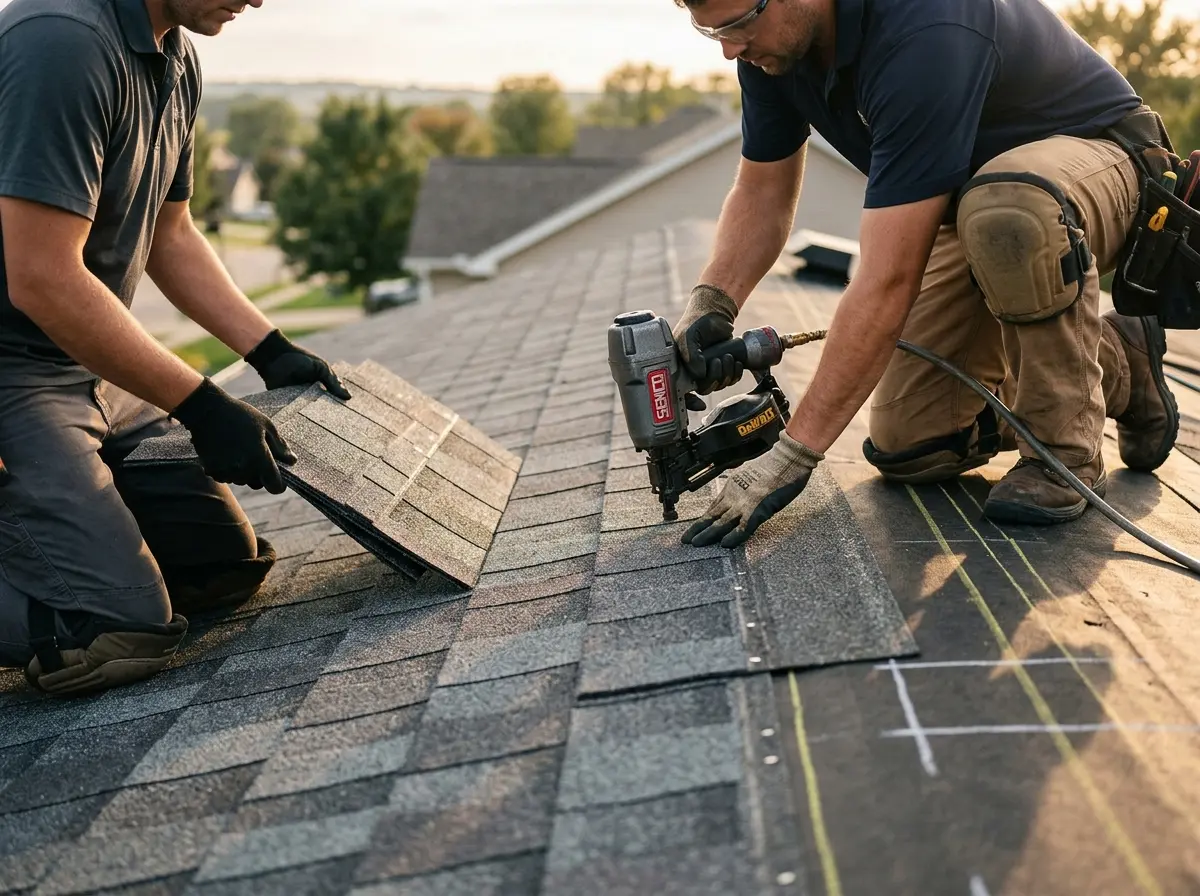 Professional roofer working on a residential roof in Brazil